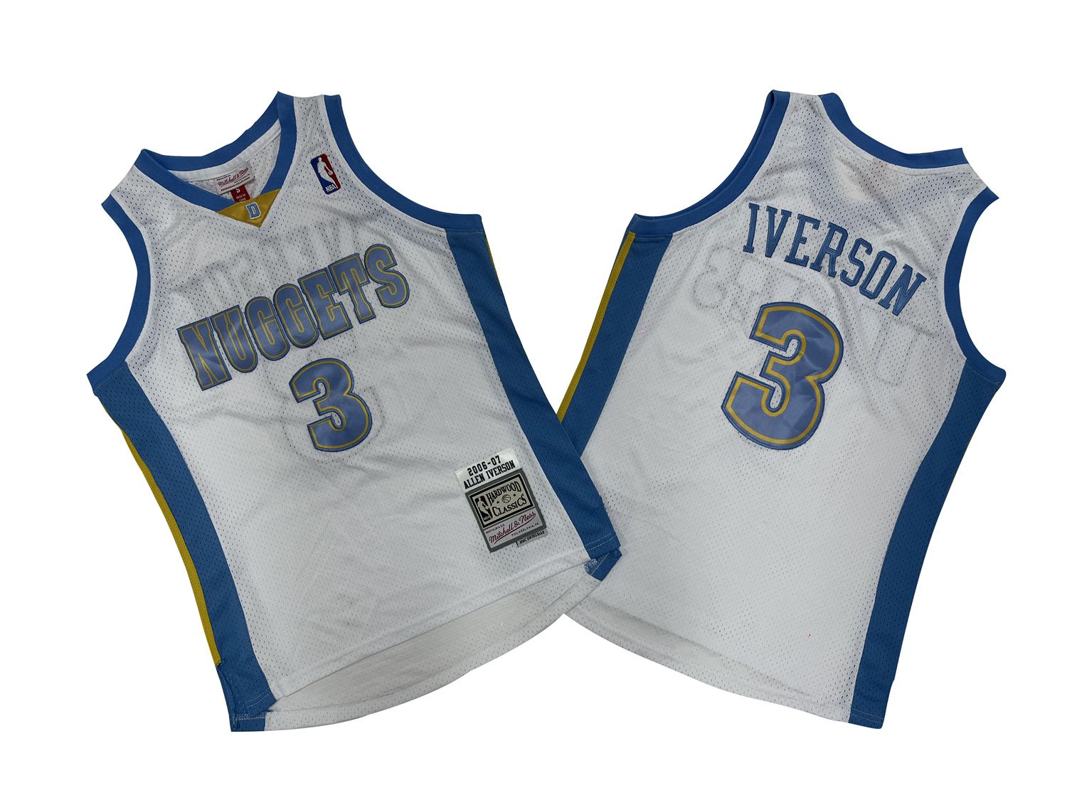 Men Denver Nuggets #3 Iverson White Throwback NBA Jersey